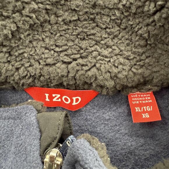 IZOD Polar Fleece Vest Mens XL Midnight Blue Performance Zip Pocket Sherpa Trim - Picture 3 of 11